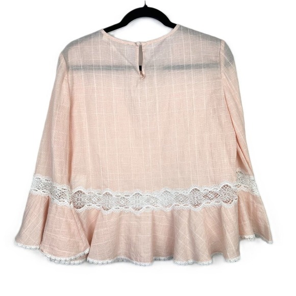 Jonathan Simkhai Bateau Neckline Three-Quarter Sleeve Ruffle Blouse Pink Small - Picture 6 of 9